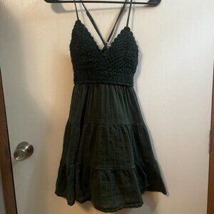 Aerie Crochet Gauzy Tiered Mini Sun Dress Green Dress Size Small